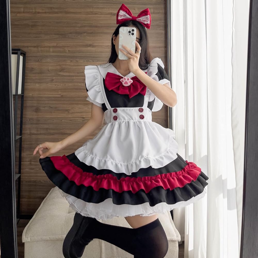 Amazon.co.jp: [JUNDOMECY] メイド服 赤黒 暗黒風 悪魔 半袖